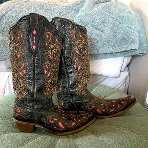 Corral black cognac pink overlay cowgirl boots
